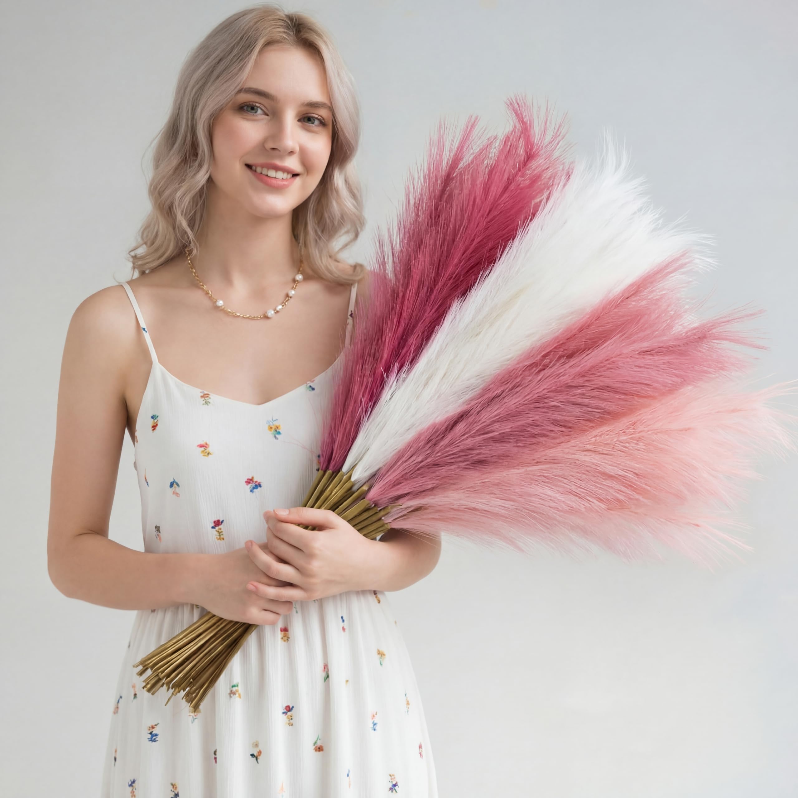 Pampas Grass Decor - 36Pcs Pink Fluffy Artificial Pampas Grass