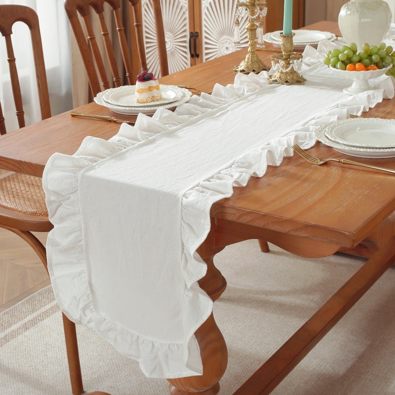 Solid Color Ruffled Rectangula - đánh giá và giá Linen Table Runner