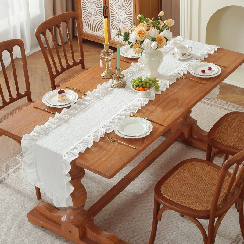 Solid Color Ruffled Rectangula - đánh giá và giá Linen Table Runner