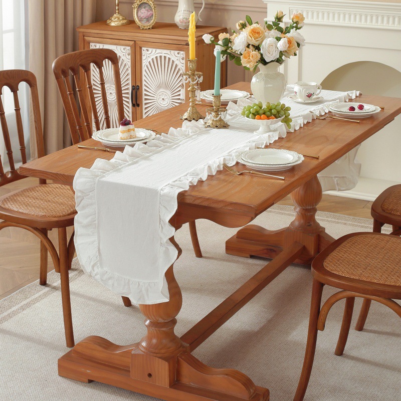 Solid Color Ruffled Rectangula - đánh giá và giá Linen Table Runner