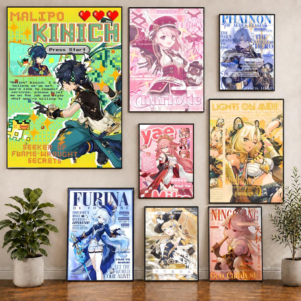 genshin magazine style Poster  - đánh giá và giá Home Decor Magazine