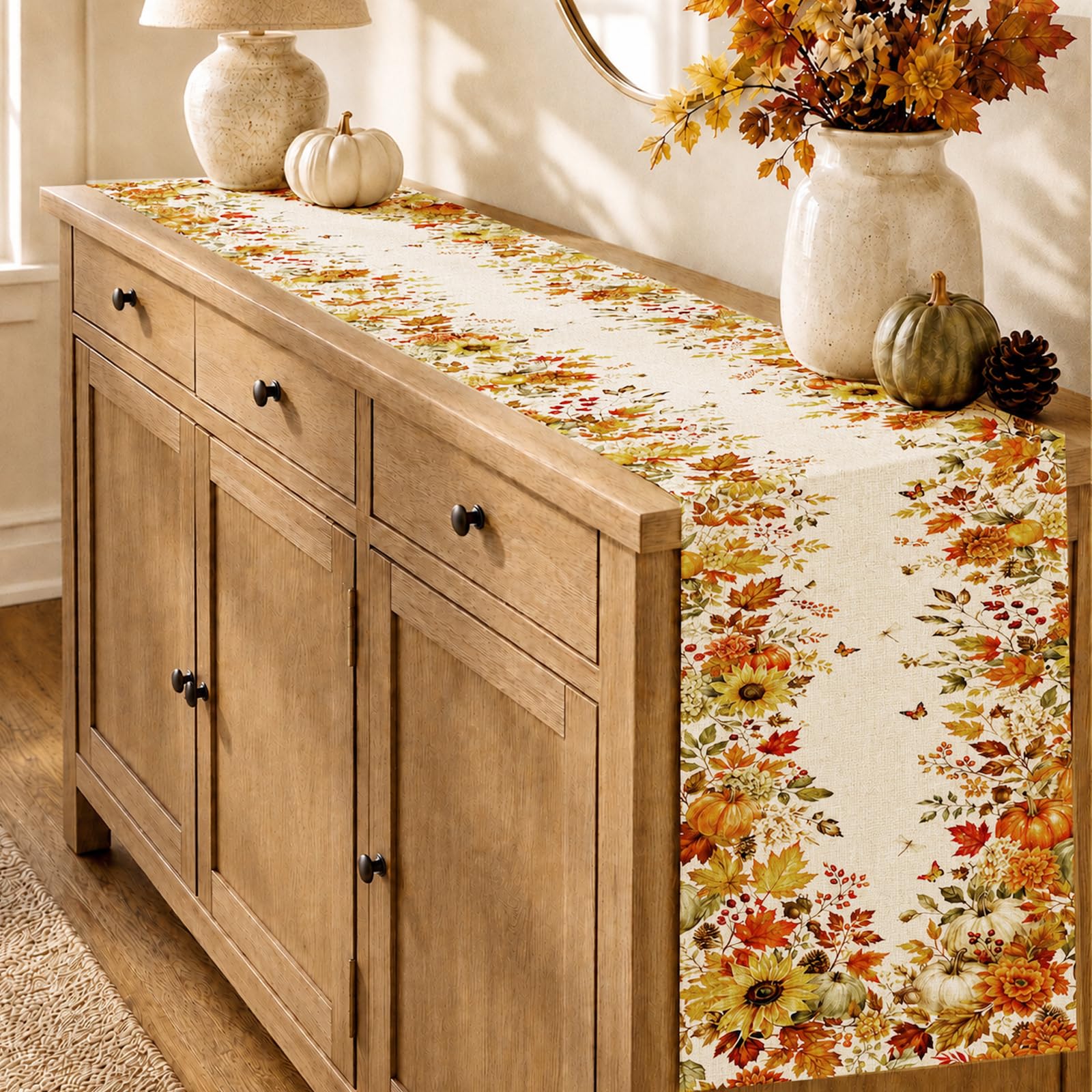 Autumn Sunflower Pumpkin Maple - đánh giá và giá Linen Table Runner