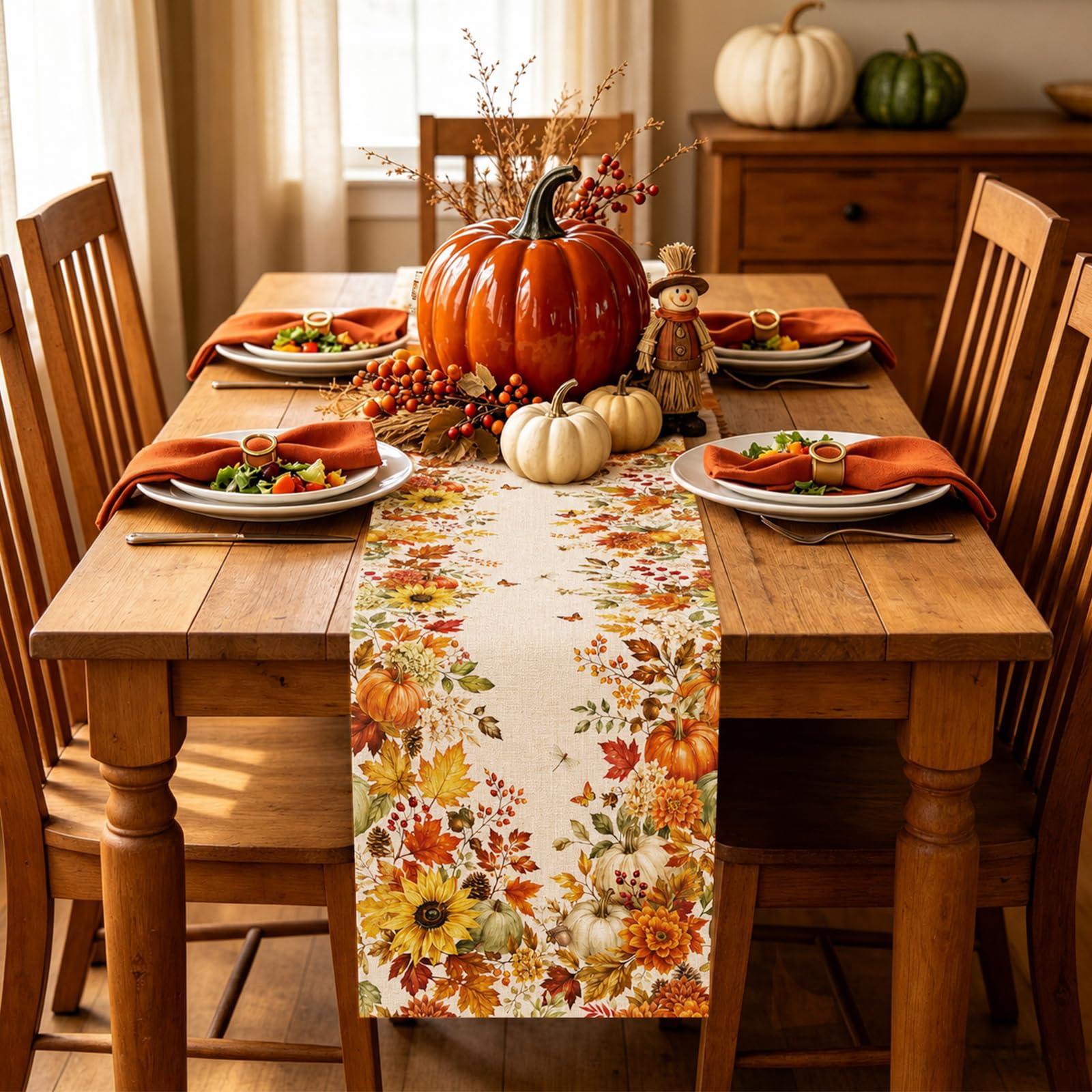 Autumn Sunflower Pumpkin Maple - đánh giá và giá Linen Table Runner